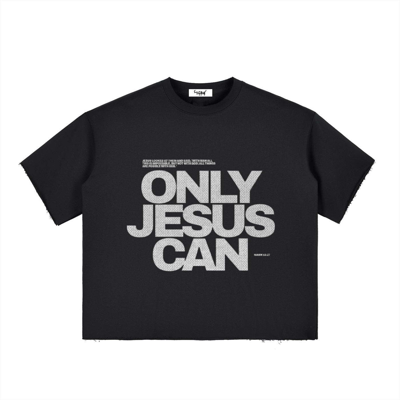 Boxy Half-Sleeve Raw-Edge T-Shirt